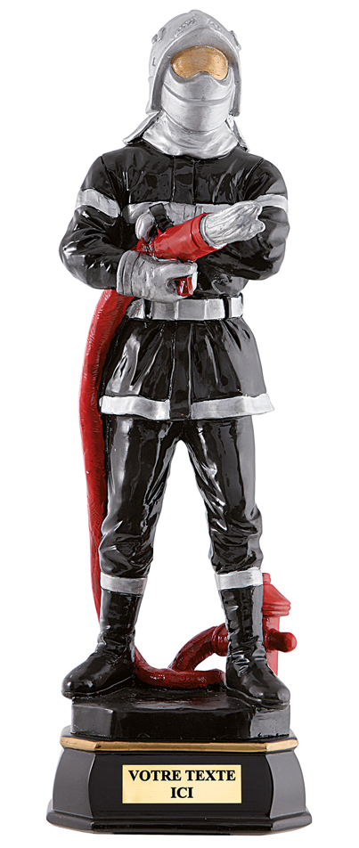 STATUE POMPIER REF. 897 45 CM - FINITION ARGENT/NOIR/ ROUGE